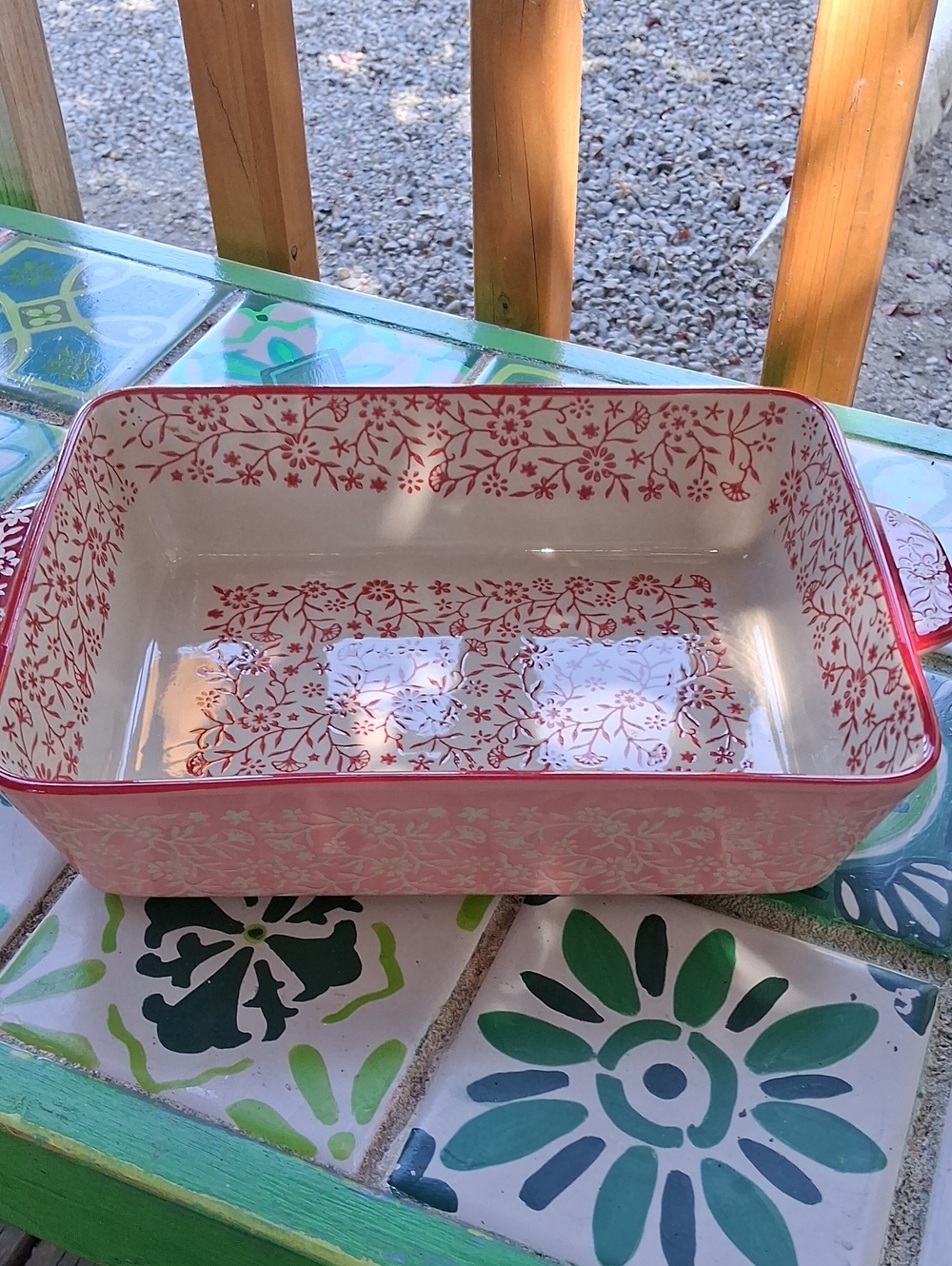 Artisan Pink Floral Rectangular Ceramic Bakeware